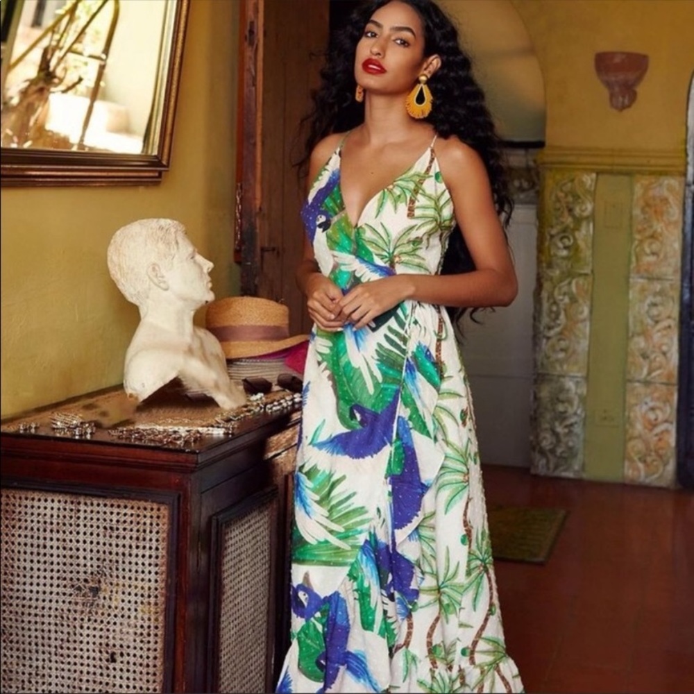 Farm Rio Mixed Palm Wrap Dress